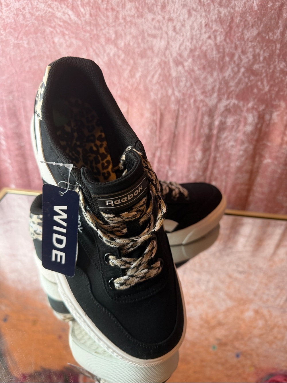 Reebok Black Sneakers with Leopard Accent Laces
